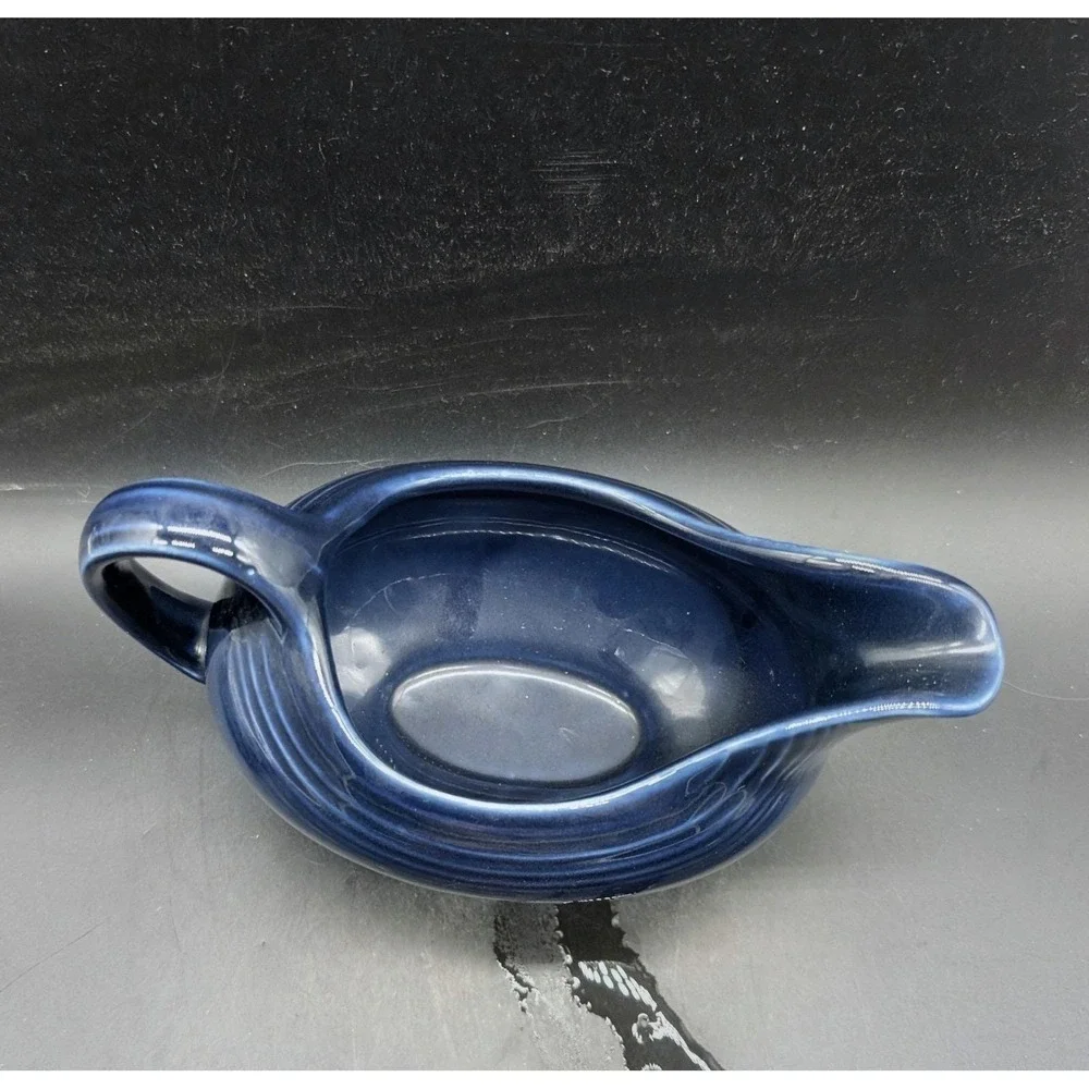 Fiesta Cobalt Blue Gravy Boat Concentric Rings Ceramic Serving Pitcher USA
